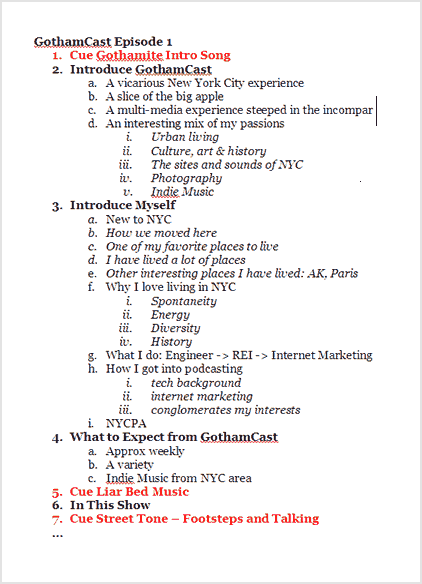 podcast recording tips: podcast script outline