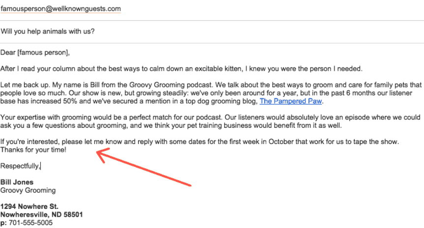 How to build a podcast team: outreach email