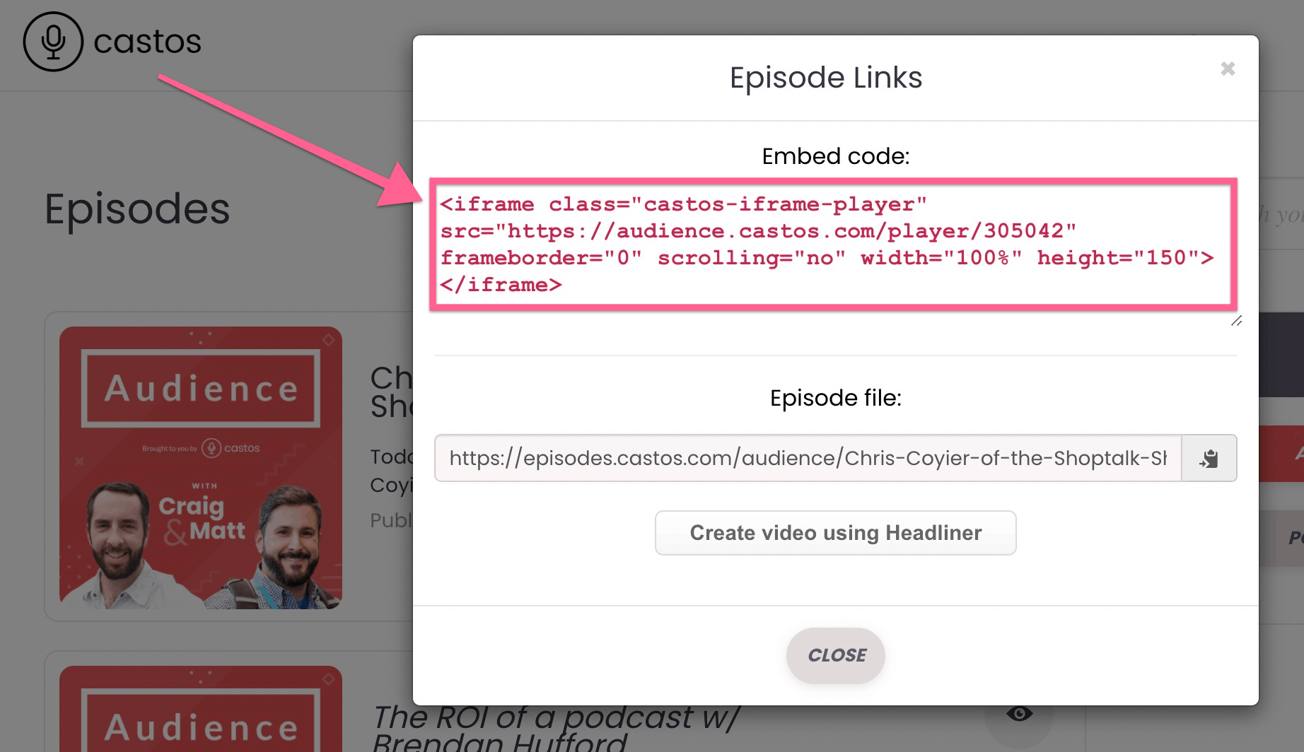 best embeddable podcast player: grab the iframe code