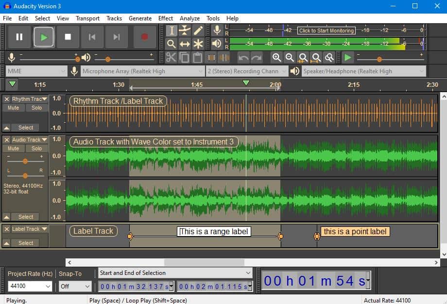 A screenshot of an audio editing software with a podcast loaded up.