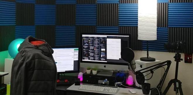 Acoustic panels help reduce podcast background noise.