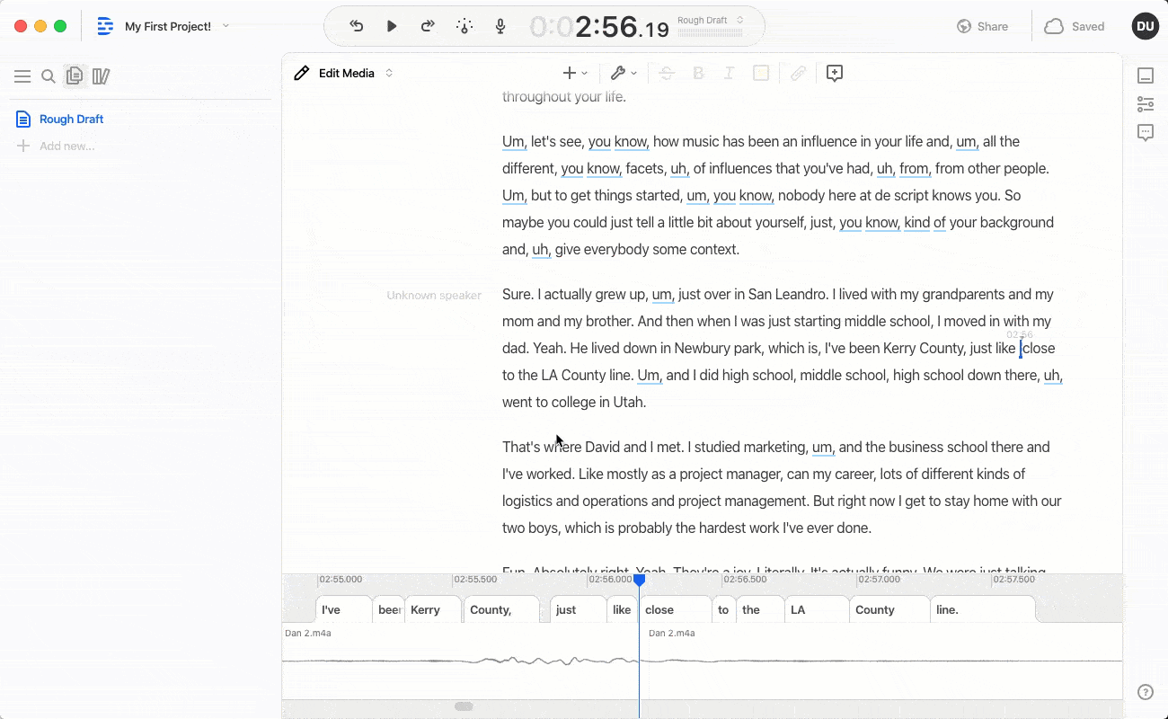 Remove filter words with Descript
