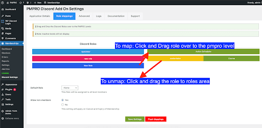 Picture showing how to setup the PaidMembershipsPro Discord Plugin.