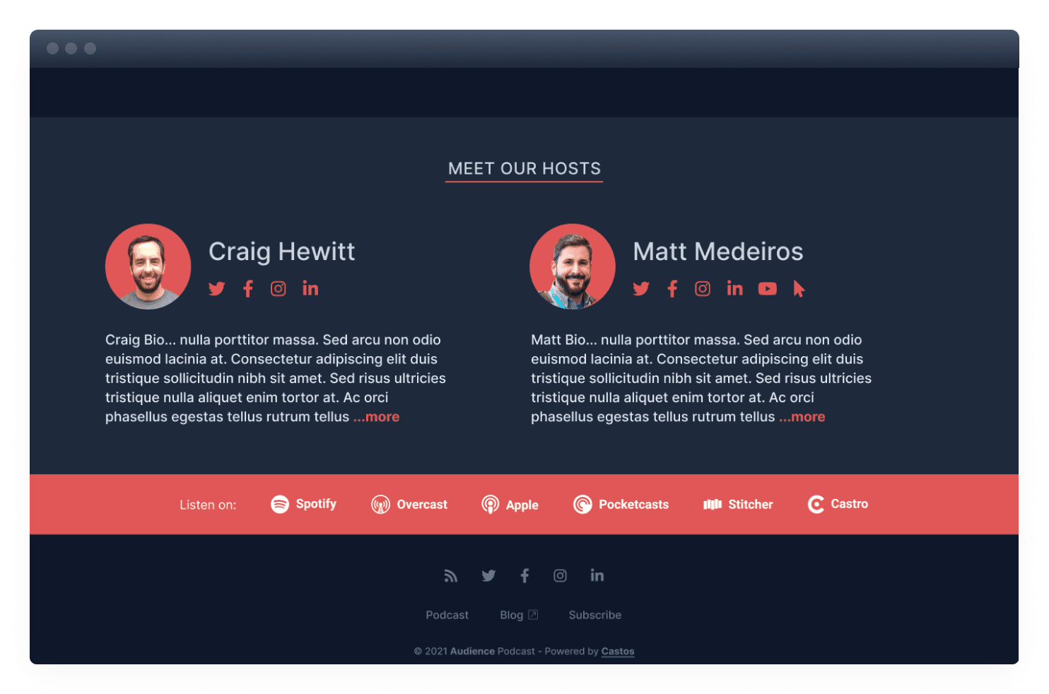 Castos host profiles on a podcast website