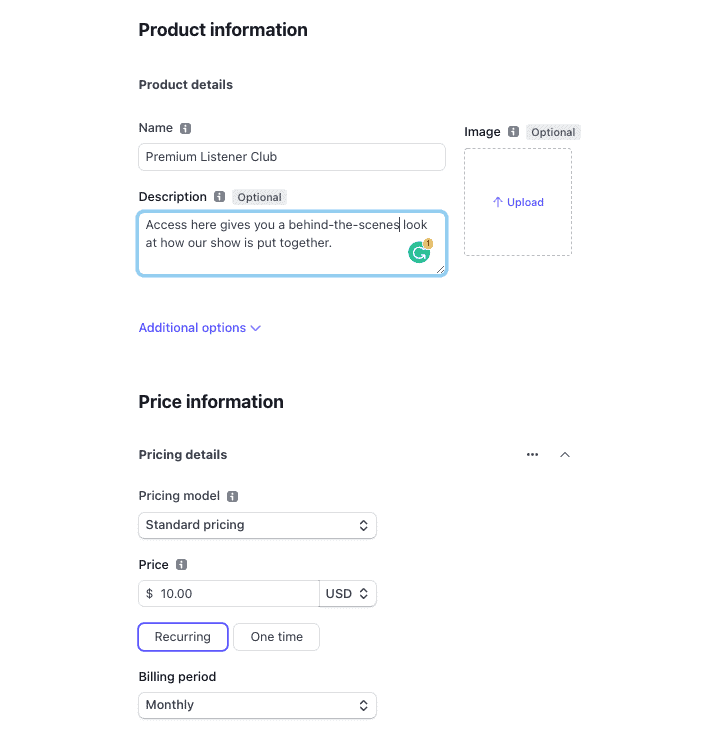 Create a recurring payment product in Stripe