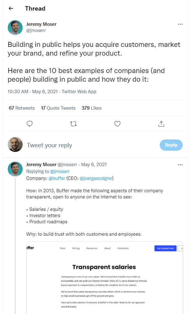Example of a powerful Twitter thread first tweet
