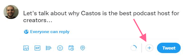 Click the plus icon to open space for your second tweet
