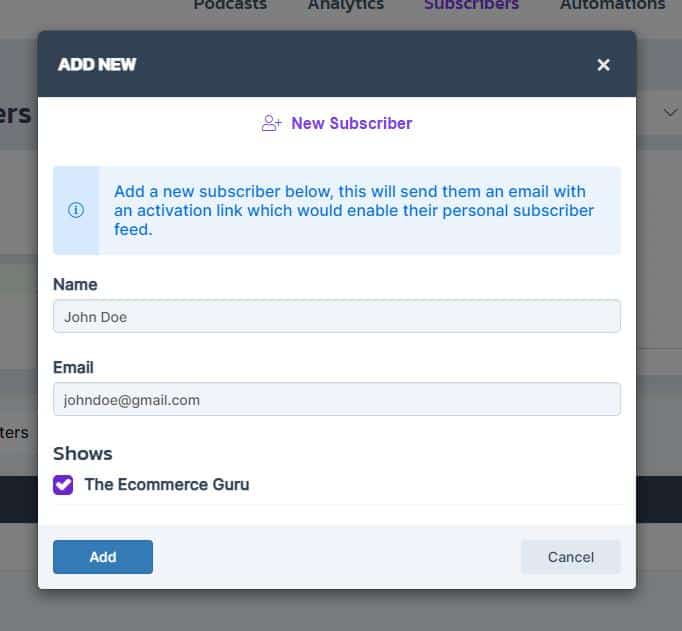 Enter subscriber email addresses
