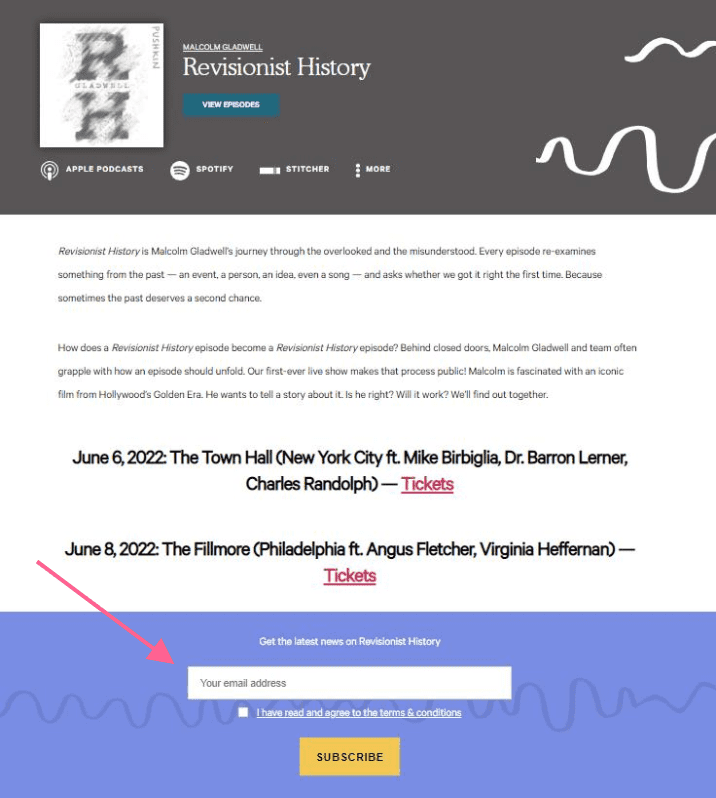 podcast newsletter email sign up box