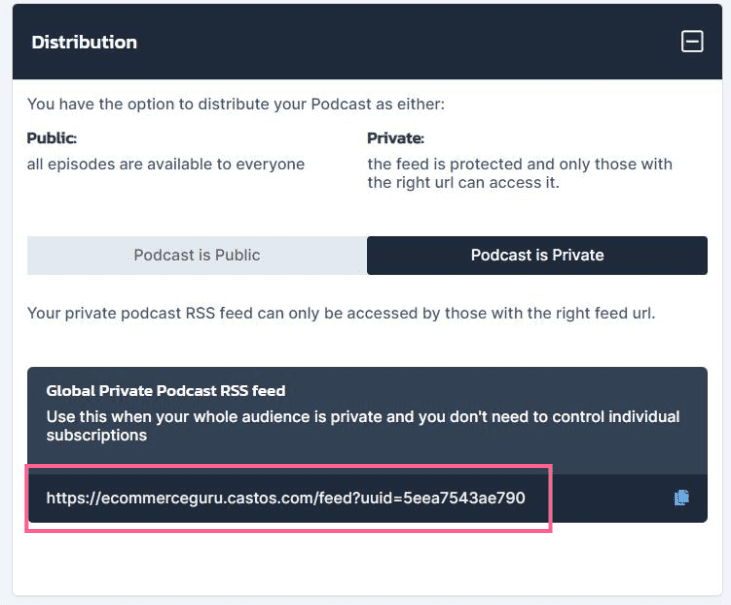 Find your private podcast's RSS feed URL