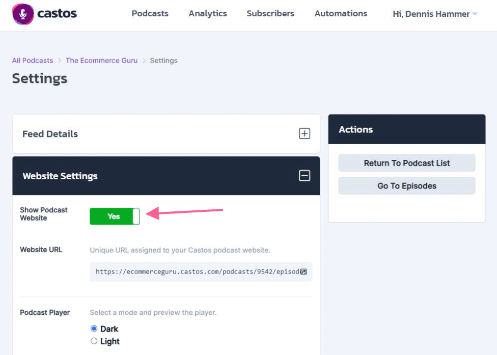 Turn off your customizable podcast website