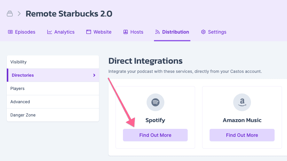 Select the Spotify Direct Integration Option