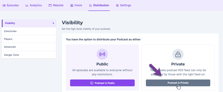 Setting a podcast to Private in the Castos dashboard