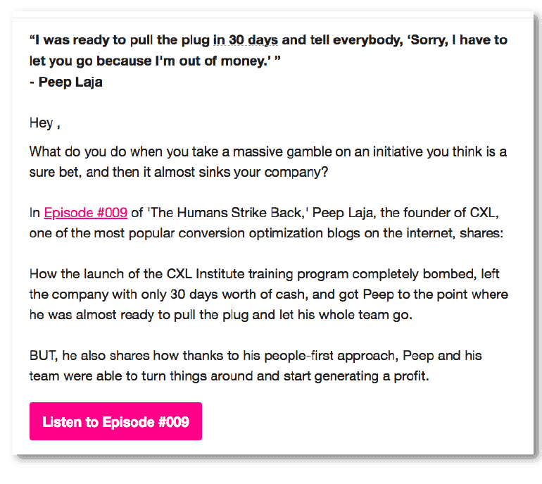 Hotjar podcast email marketing example