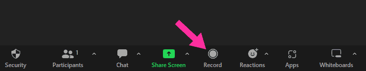 Start your Zoom meeting. When you are ready to record, click the "Record" button on the control bar
