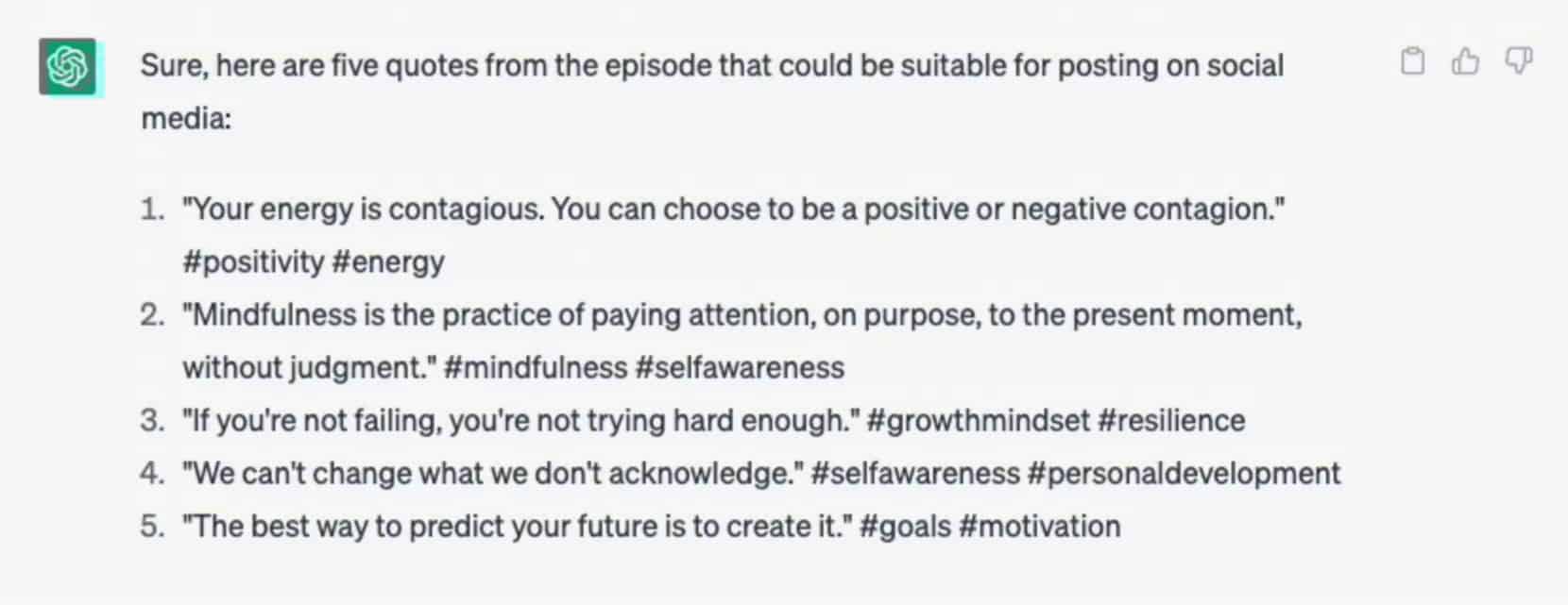 Quotes created from ChatGPT prompts