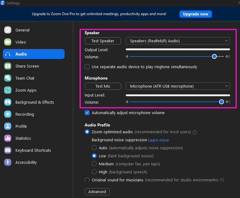 Select devices in Zoom