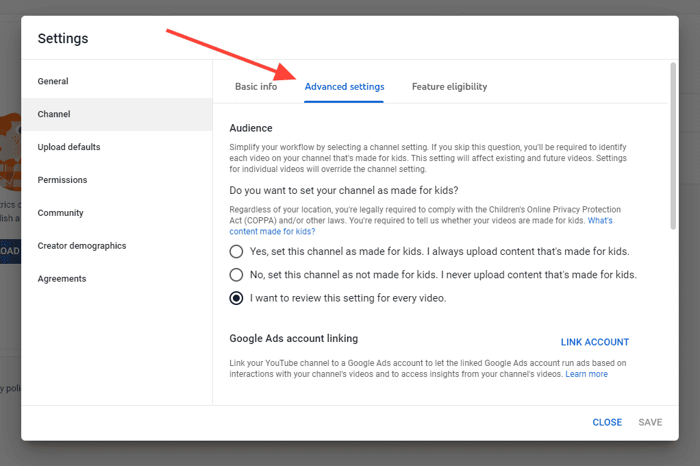 Select the Advanced Settings Tab