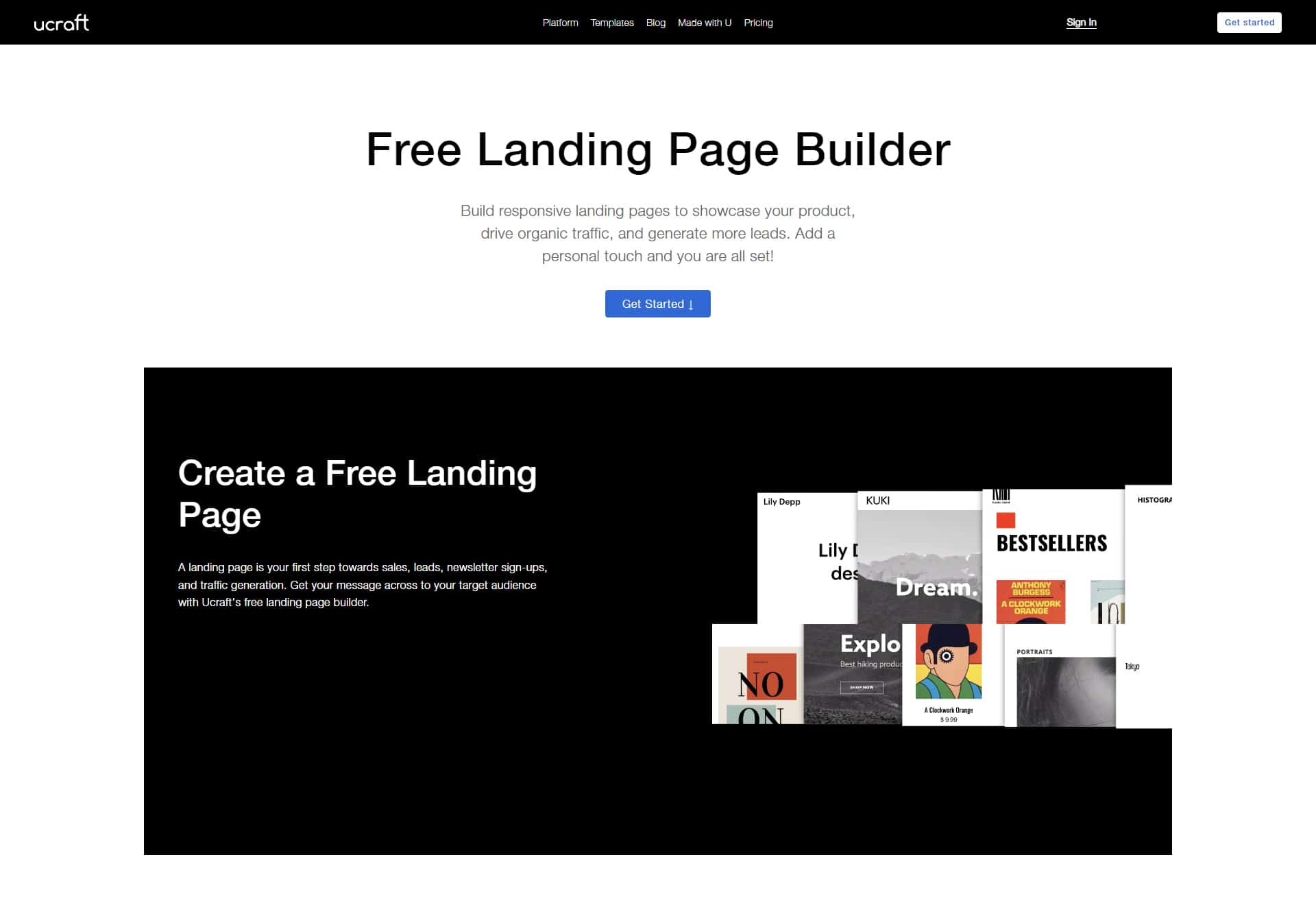 Landing page builders: Ucraft