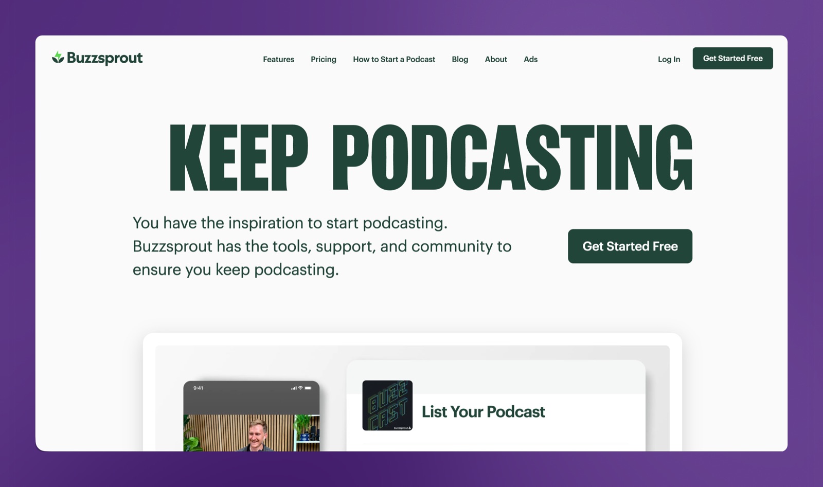 Buzzsprout homepage